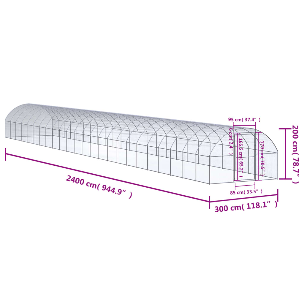 Pollaio per Esterni 3x24x2 m in Acciaio Zincato cod mxl 68076