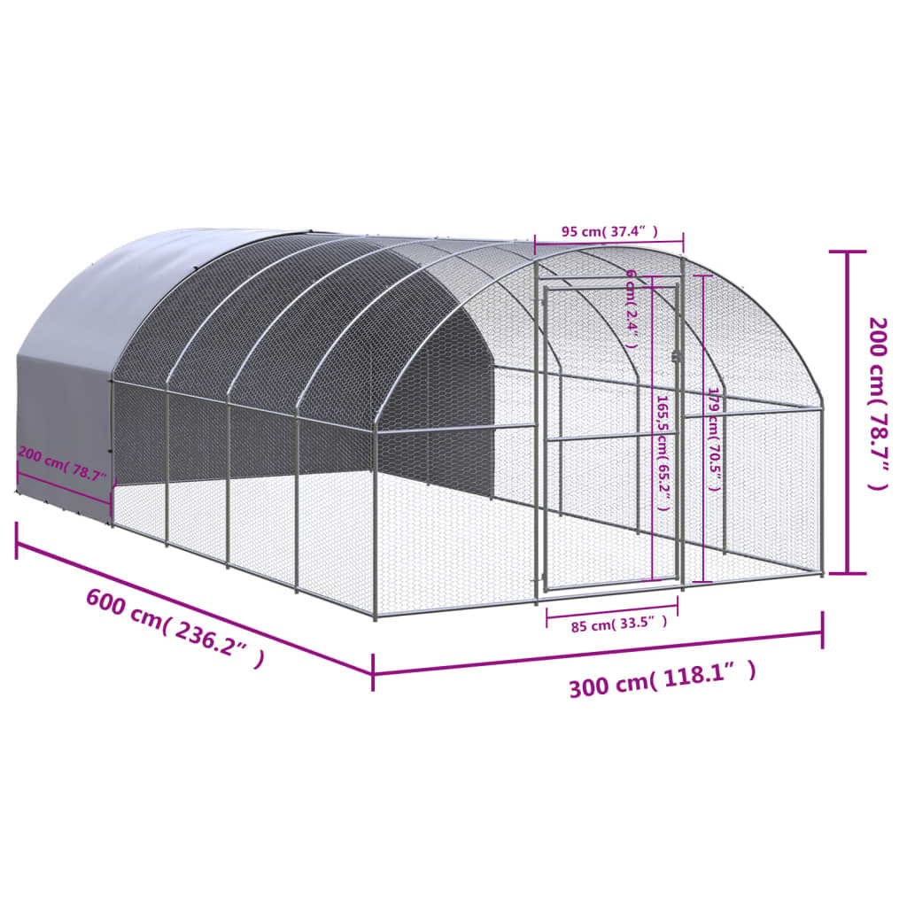 Pollaio per Esterni 3x6x2 m in Acciaio Zincato 3095474