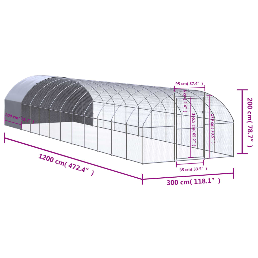 Gabbia per Polli da Esterno 3x12x2 m in Acciaio Zincato 3095477