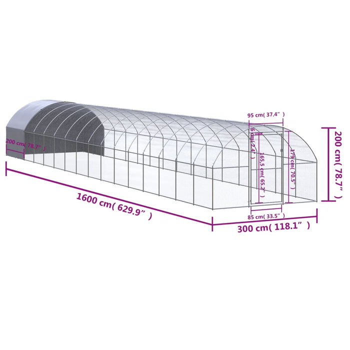 Pollaio per Esterni 3x16x2 m in Acciaio Zincato 3095478