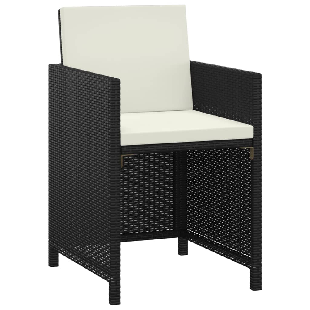 Set da Pranzo da Giardino 3 pz con Cuscini in Polyrattan Nero cod mxl 56048