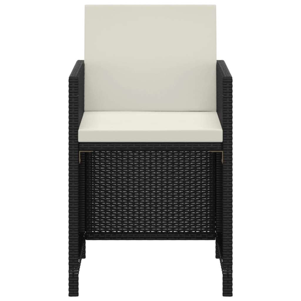 Set da Pranzo da Giardino 3 pz con Cuscini in Polyrattan Nero