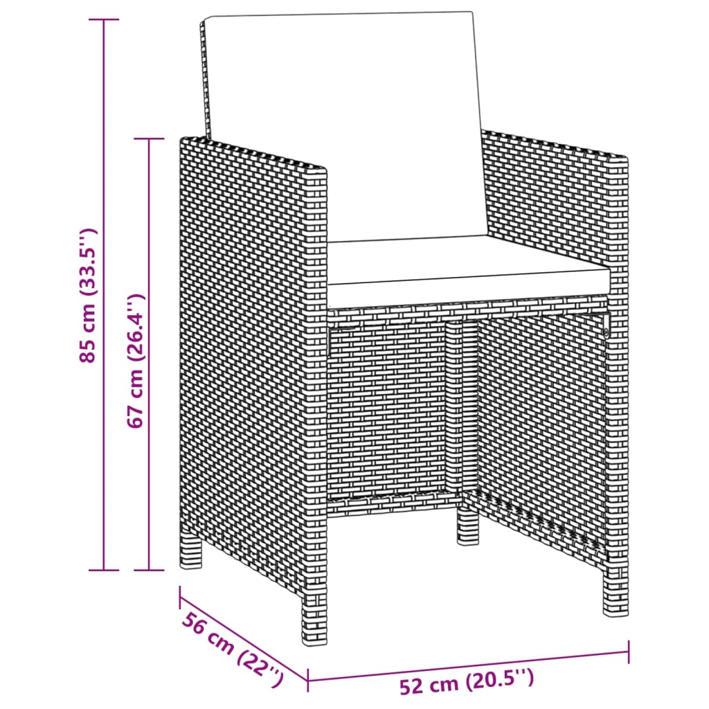 Set da Pranzo da Giardino 3 pz con Cuscini in Polyrattan Nero cod mxl 56048