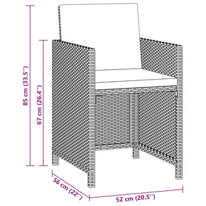 Set da Pranzo da Giardino 3 pz con Cuscini in Polyrattan Nero cod mxl 71763