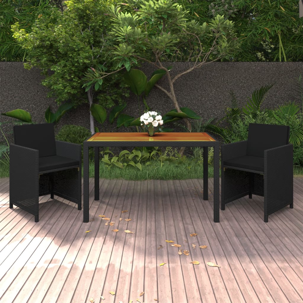 Set da Pranzo da Giardino 3 pz con Cuscini in Polyrattan Nero cod mxl 71763