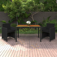 Set da Pranzo da Giardino 3 pz con Cuscini in Polyrattan Nero cod mxl 71763