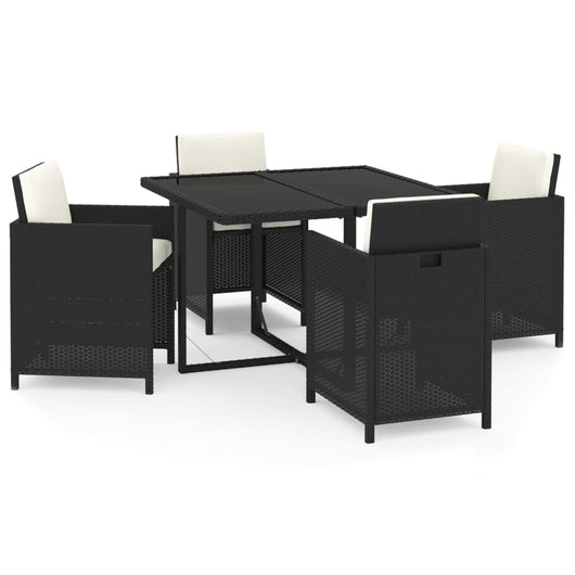 Set da Pranzo per Giardino 5 pz con Cuscini in Polyrattan Nero cod mxl 42580