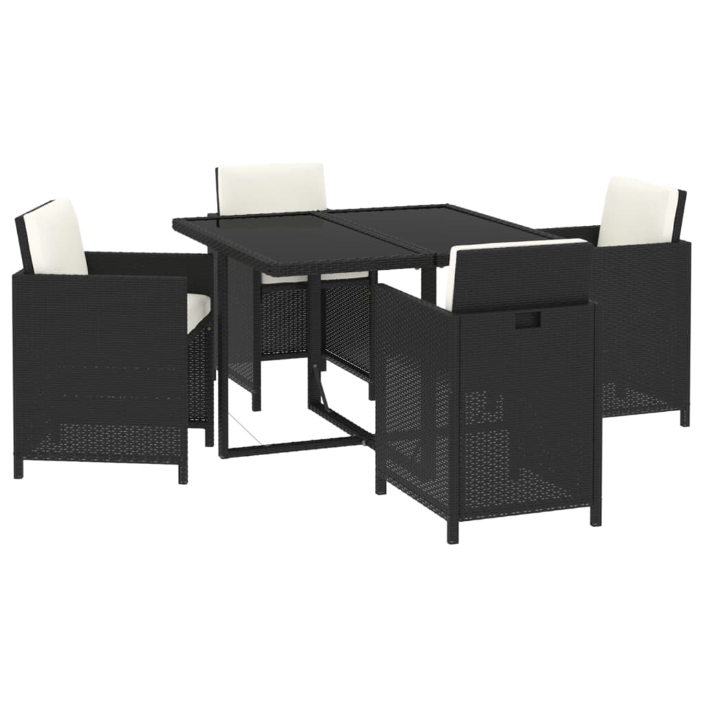 Set da Pranzo per Giardino 5 pz con Cuscini in Polyrattan Nero cod mxl 42580