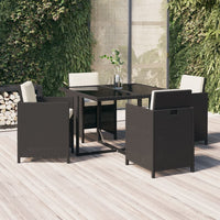 Set da Pranzo per Giardino 5 pz con Cuscini in Polyrattan Nero cod mxl 42580