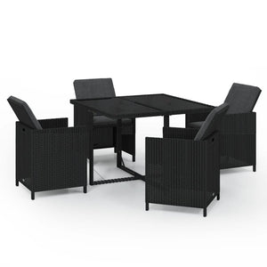 Set da Pranzo per Giardino 5 pz con Cuscini in Polyrattan Nero cod mxl 42900