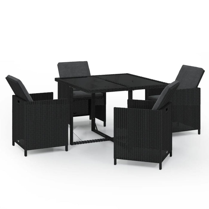 Set da Pranzo per Giardino 5 pz con Cuscini in Polyrattan Nero cod mxl 42900