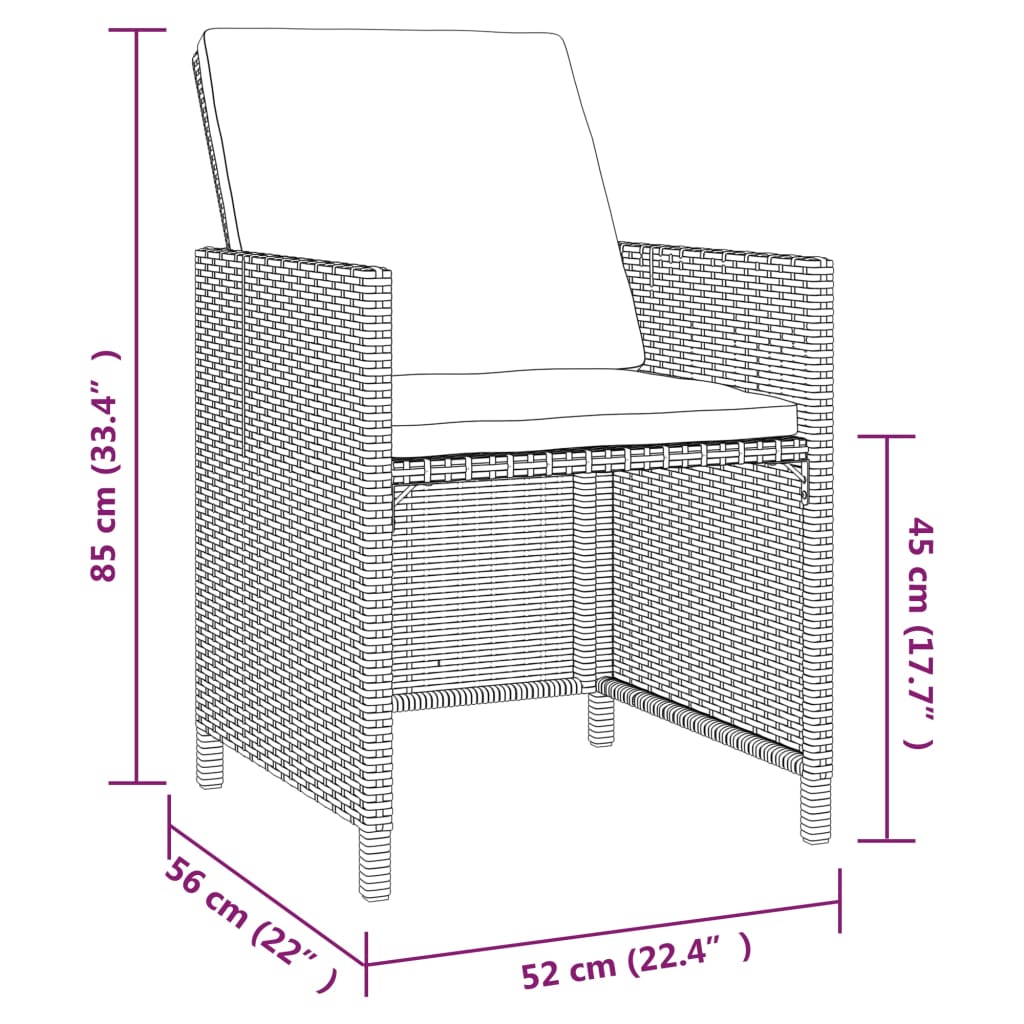 Set da Pranzo per Giardino 5 pz con Cuscini in Polyrattan Nero cod mxl 42900