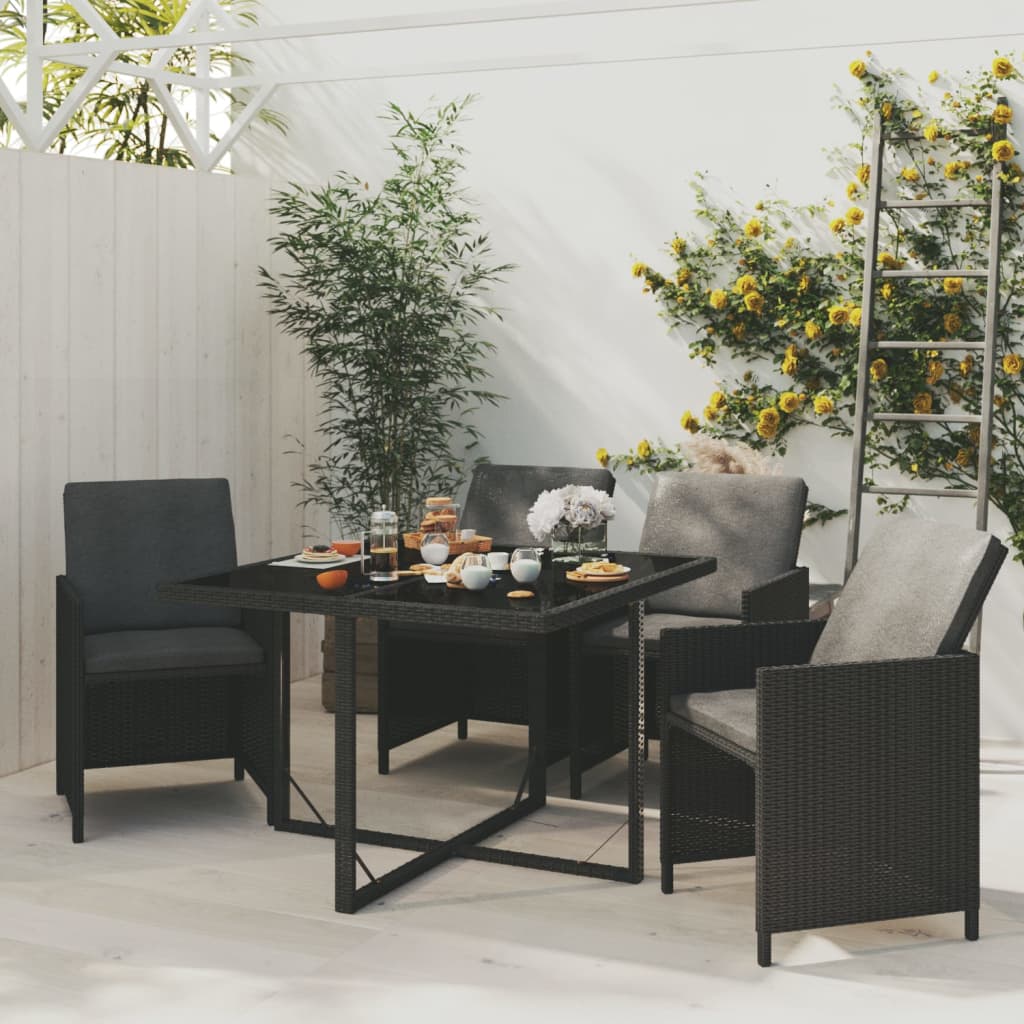 Set da Pranzo per Giardino 5 pz con Cuscini in Polyrattan Nero cod mxl 42900