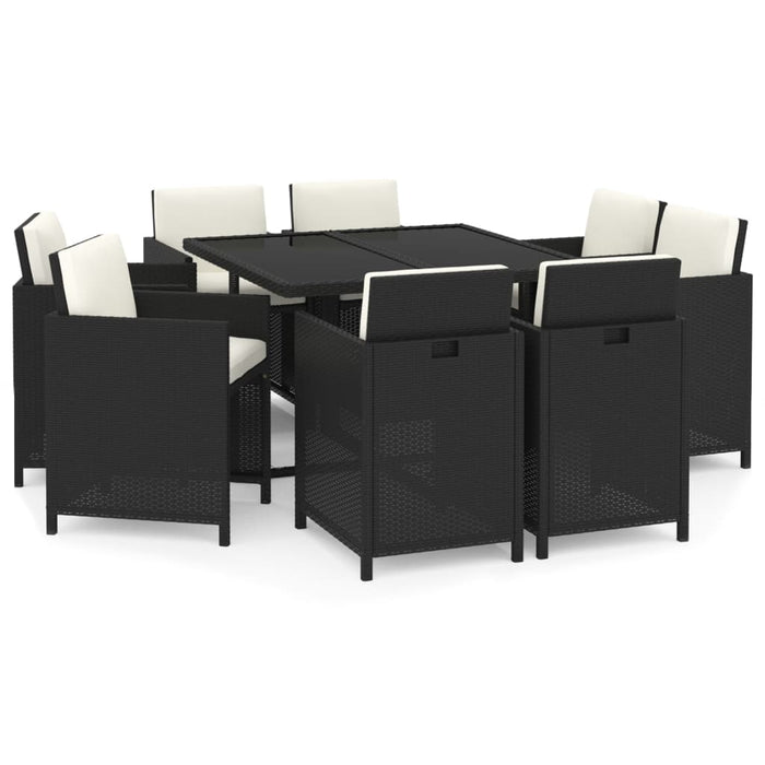 Set da Pranzo per Giardino 5 pz con Cuscini in Polyrattan Nero cod mxl 42598