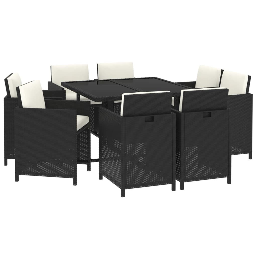 Set da Pranzo per Giardino 5 pz con Cuscini in Polyrattan Nero cod mxl 42598