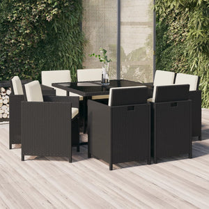 Set da Pranzo per Giardino 5 pz con Cuscini in Polyrattan Nero cod mxl 42598