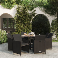 Set da Pranzo per Giardino 9 pz con Cuscini in Polyrattan Nero cod mxl 50593