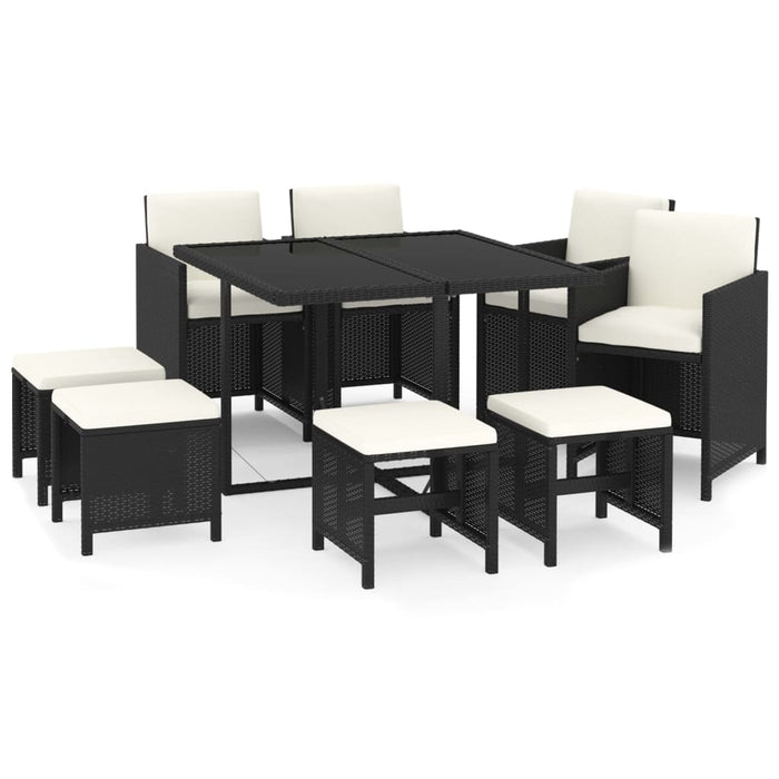 Set da Pranzo da Giardino 9 pz con Cuscini in Polyrattan Nero cod mxl 42579