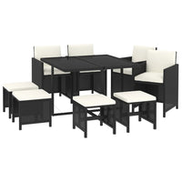 Set da Pranzo da Giardino 9 pz con Cuscini in Polyrattan Nero cod mxl 42579