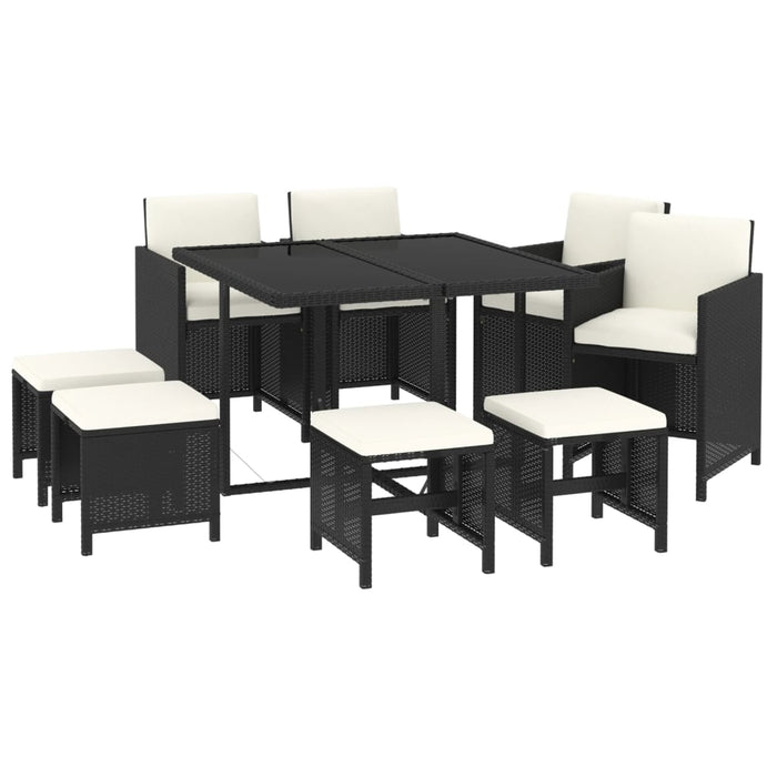 Set da Pranzo da Giardino 9 pz con Cuscini in Polyrattan Nero cod mxl 42579