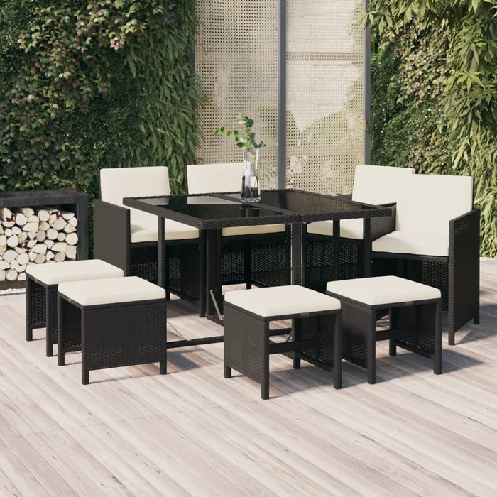 Set da Pranzo da Giardino 9 pz con Cuscini in Polyrattan Nero cod mxl 42579