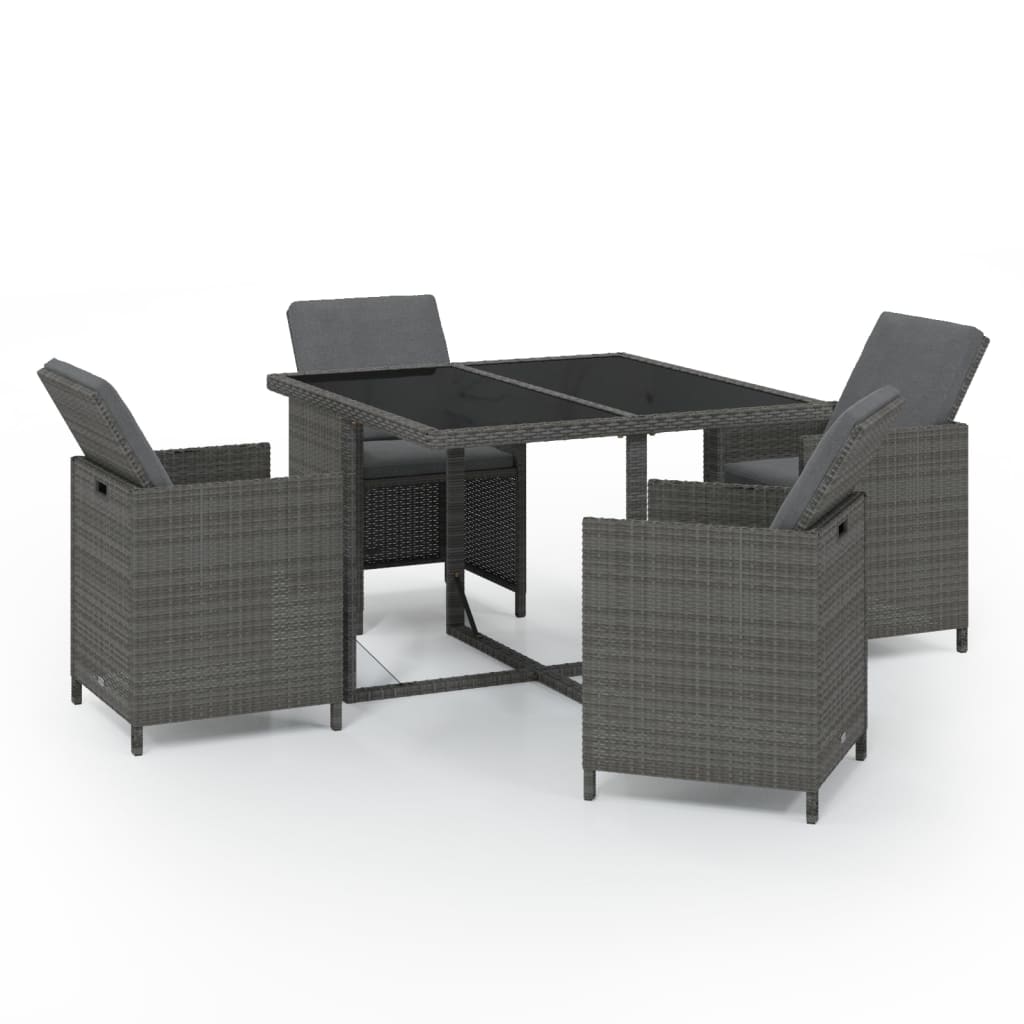 Set da Pranzo per Giardino 5 pz con Cuscini Polyrattan Grigio 3095509