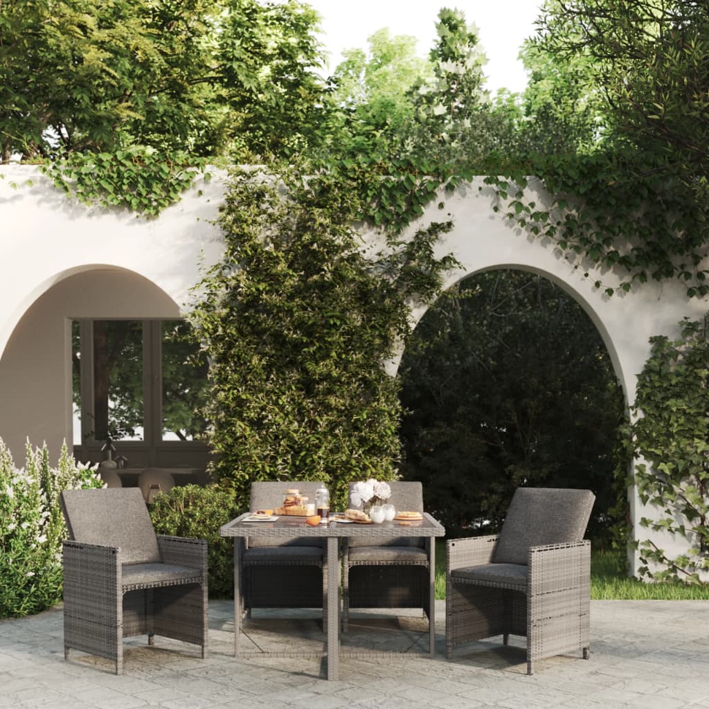 Set da Pranzo per Giardino 5 pz con Cuscini Polyrattan Grigio cod mxl 38589