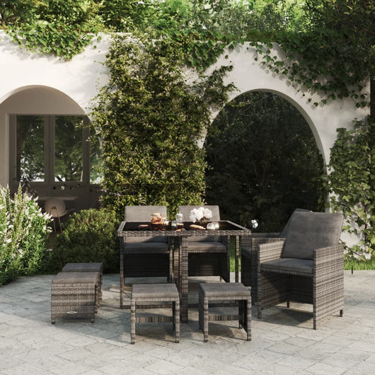 Set da Pranzo per Giardino 9 pz con Cuscini Polyrattan Grigio cod mxl 42037