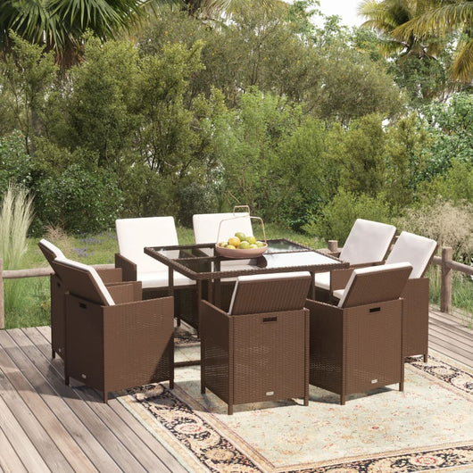 Set da Pranzo per Giardino 9 pz con Cuscini Polyrattan Marrone cod mxl 42038