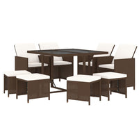 Set da Pranzo per Giardino 9 pz con Cuscini Polyrattan Marrone cod mxl 38857