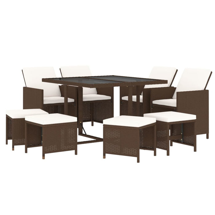 Set da Pranzo per Giardino 9 pz con Cuscini Polyrattan Marrone cod mxl 38857