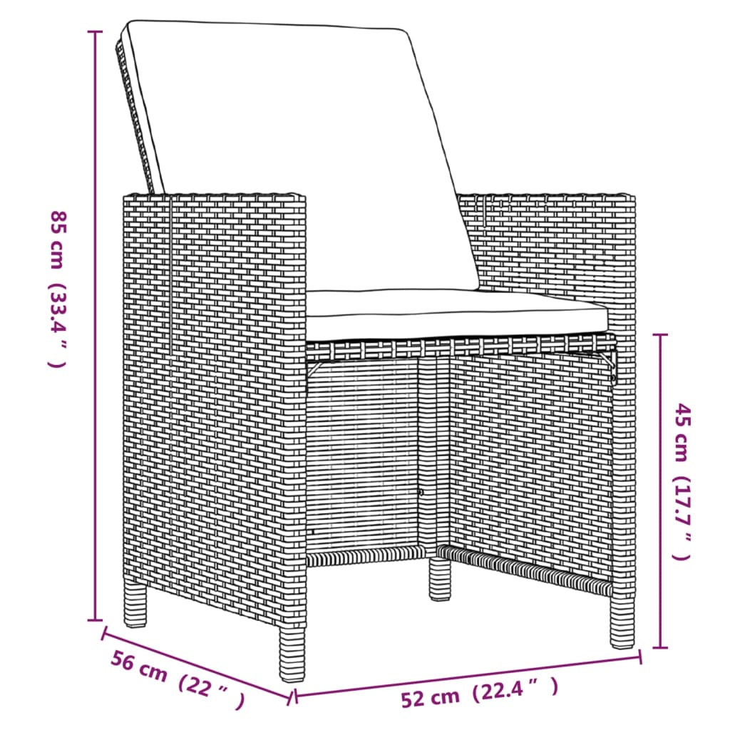 Set da Pranzo per Giardino 9 pz con Cuscini Polyrattan Marrone cod mxl 38857