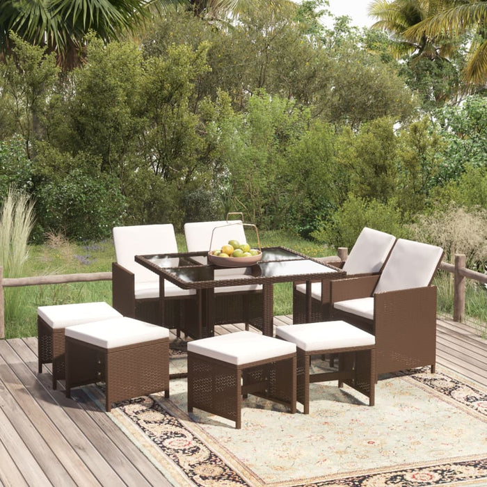 Set da Pranzo per Giardino 9 pz con Cuscini Polyrattan Marrone cod mxl 38857