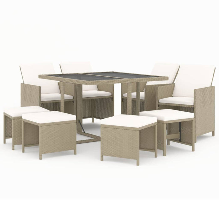 Set da Pranzo per Giardino 9 pz con Cuscini in Polyrattan Beige cod mxl 38600