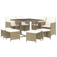 Set da Pranzo per Giardino 9 pz con Cuscini in Polyrattan Beige cod mxl 38600