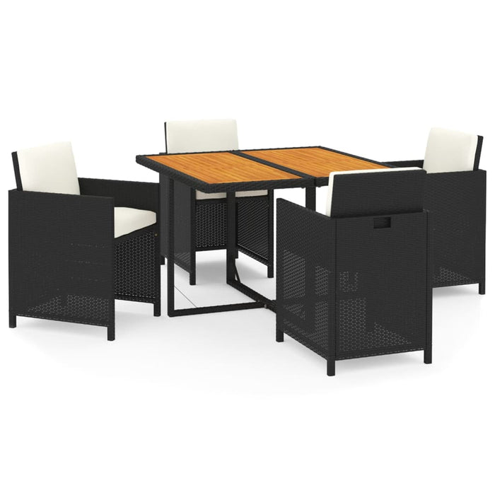 Set da Pranzo per Giardino 5 pz con Cuscini in Polyrattan Nero 3095518