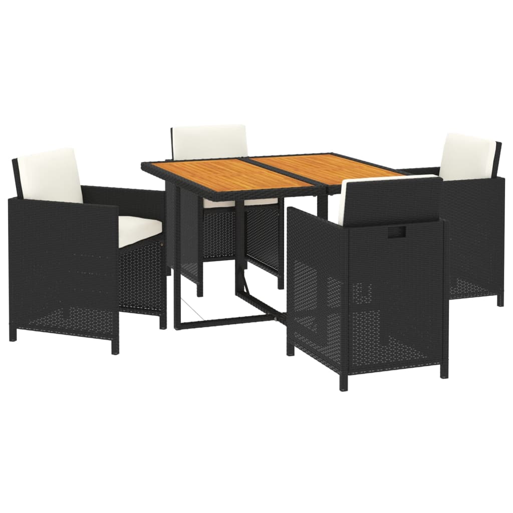 Set da Pranzo per Giardino 5 pz con Cuscini in Polyrattan Nero 3095518