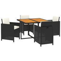 Set da Pranzo per Giardino 5 pz con Cuscini in Polyrattan Nero 3095518