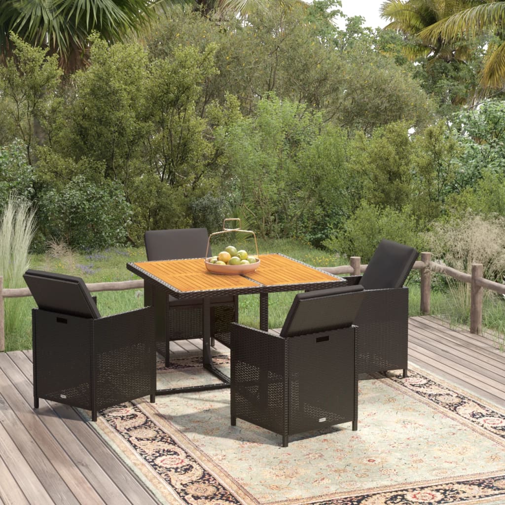 Set da Pranzo per Giardino 5pz con Cuscini in Polyrattan Nero cod mxl 42938