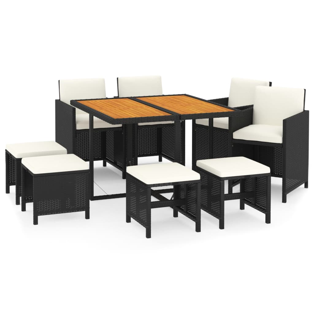 Set da Pranzo per Giardino 9pz con Cuscini in Polyrattan Nero cod mxl 40313