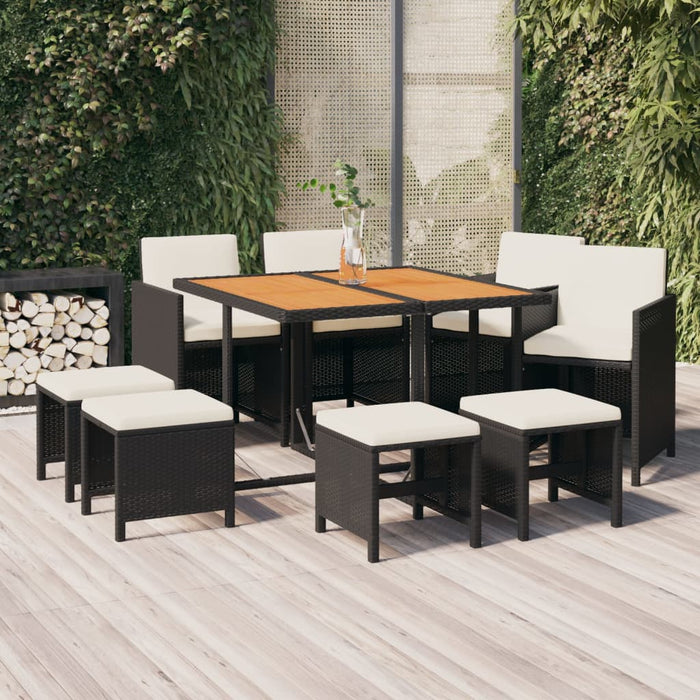 Set da Pranzo per Giardino 9pz con Cuscini in Polyrattan Nero cod mxl 40313