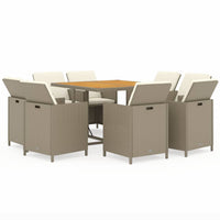 Set da Pranzo per Giardino 9pz con Cuscini in Polyrattan Beige cod mxl 38602