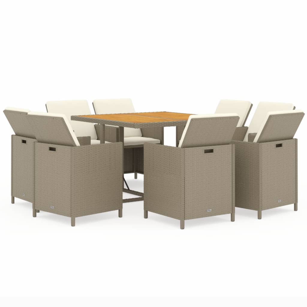 Set da Pranzo per Giardino 9pz con Cuscini in Polyrattan Beige 3095528