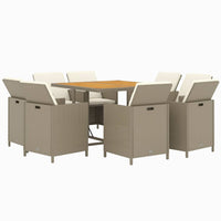 Set da Pranzo per Giardino 9pz con Cuscini in Polyrattan Beige cod mxl 38602