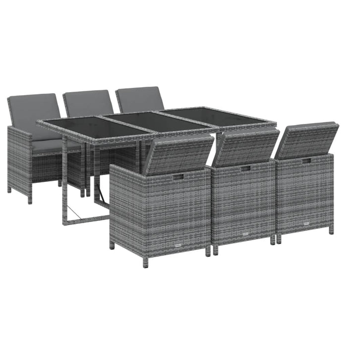 Set da Pranzo per Giardino 7pz con Cuscini in Polyrattan Grigio