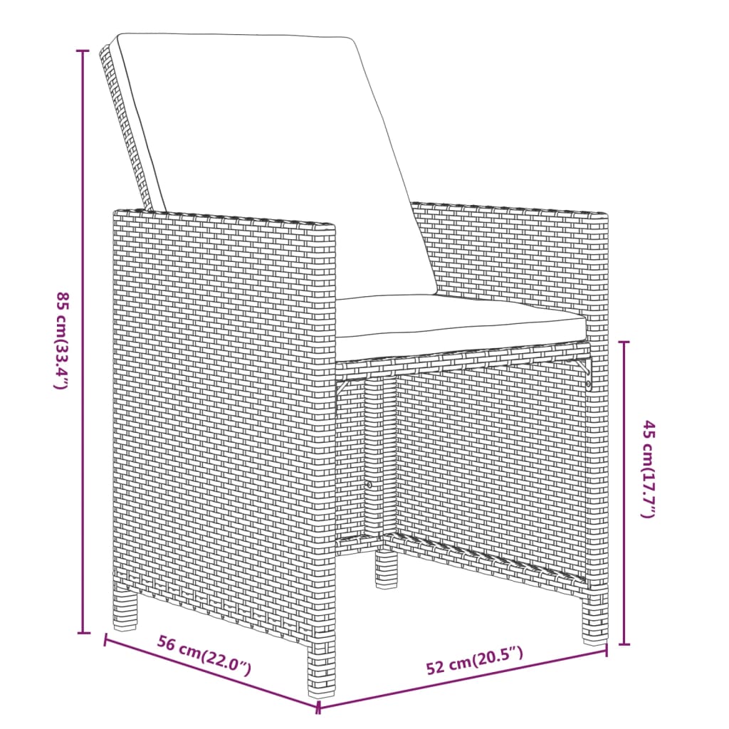 Set da Pranzo per Giardino 7pz con Cuscini in Polyrattan Grigio