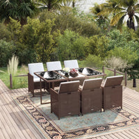 Set da Pranzo per Giardino 11 pz con Cuscini Polyrattan Marrone 3095539