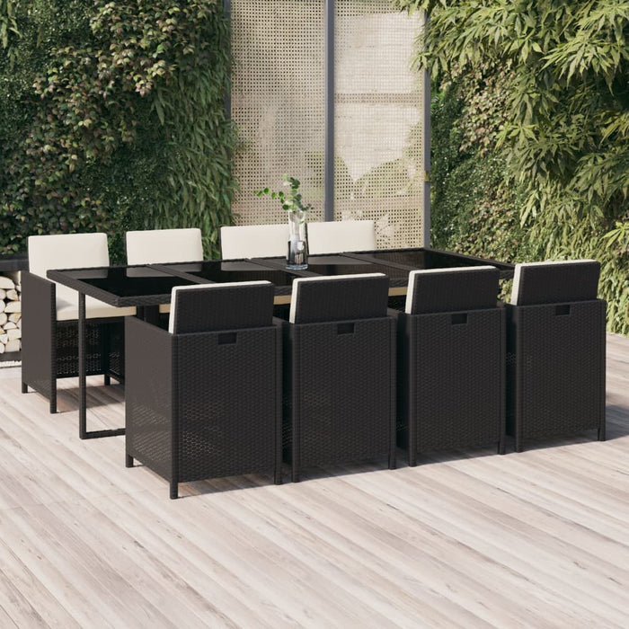 Set da Pranzo per Giardino 9 pz con Cuscini in Polyrattan Nero 3095557