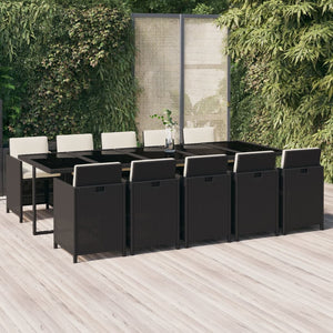 Set da Pranzo per Giardino 11 pz con Cuscini in Polyrattan Nero cod mxl 42628