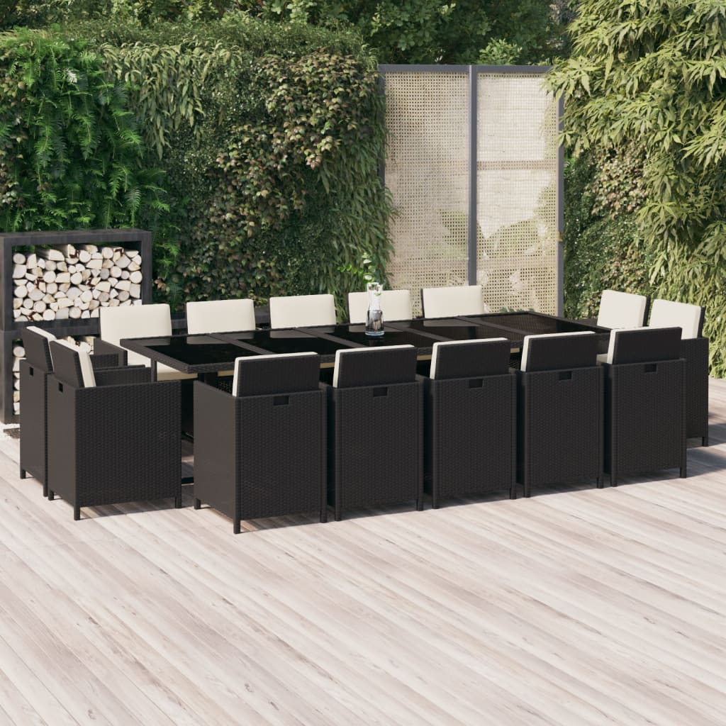 Set da Pranzo per Giardino 15 pz con Cuscini in Polyrattan Nero cod mxl 42571